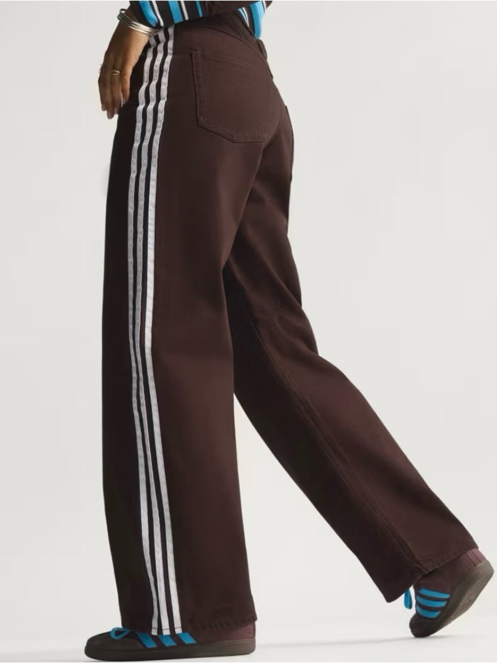 adidas Firebird Track Pants Denim Jeans with White Triple Stripes